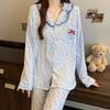 Fresh Blue Crush Flower Print Lace Women's Pajamas Romantic Aesthetics Fashion HomewearMilk Silk Wrinkle Cloth