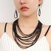 European and American Exaggerated Multi-layer Rice Bead Necklace Earrings Set, Bohemian Ethnic Style Jewelry
