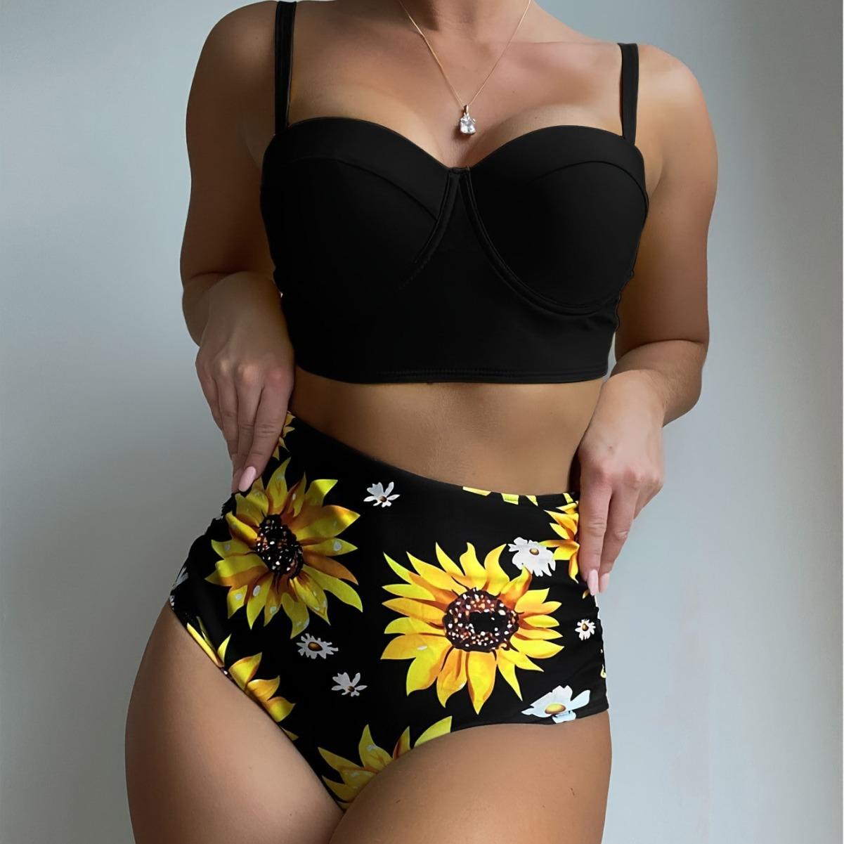 

Европейский и американский купальник с разрезом и высокой талией: Сексуальное бикини с принтом для женщин M