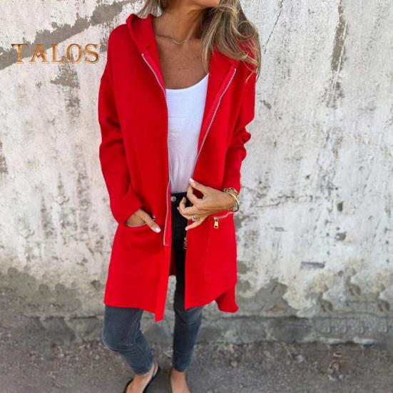 Women Jacket Windbreaker Style Hooded Drawstring Waist Zippered Pockets Solid Color Zip-up Thermal Long-Sleeved Biking Hiking Workout Spring Fall