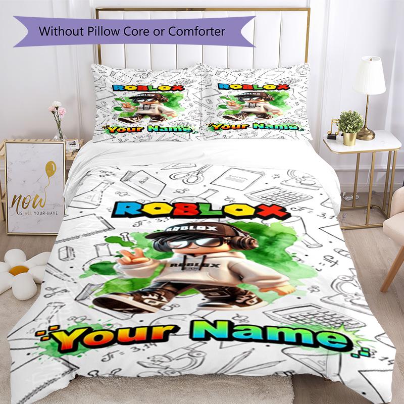 Roblox Personalized Text Custom Bedding Suitable for Study room Machine Washable Custom Room Decor Perfect Gift for Valentine’s Wedding Birthday