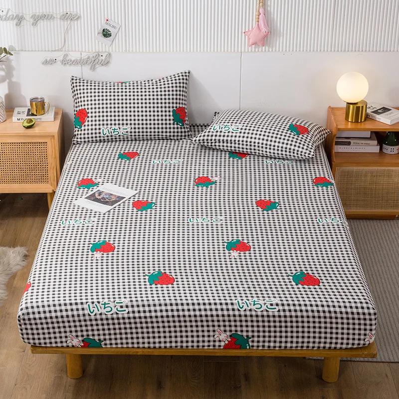 Pure Cotton Printed Fitted Sheet Only Non-Slip Protective Cover for Bedroom  (no Pillowcase)