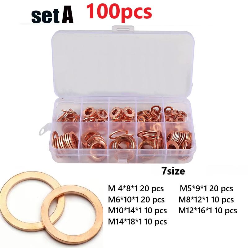 50/100/120 PCS Copper Washer Gasket Nut And Bolt Set Sealing Solid Gasket Washer Flat Ring Seal Assortment Kit For Sump P-lugs