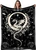 Black Dragon Dinosaur Throw Blanket Fantasy Mythical Creature Art Unique Gift Home Bedroom Living Room Decorative Accessory