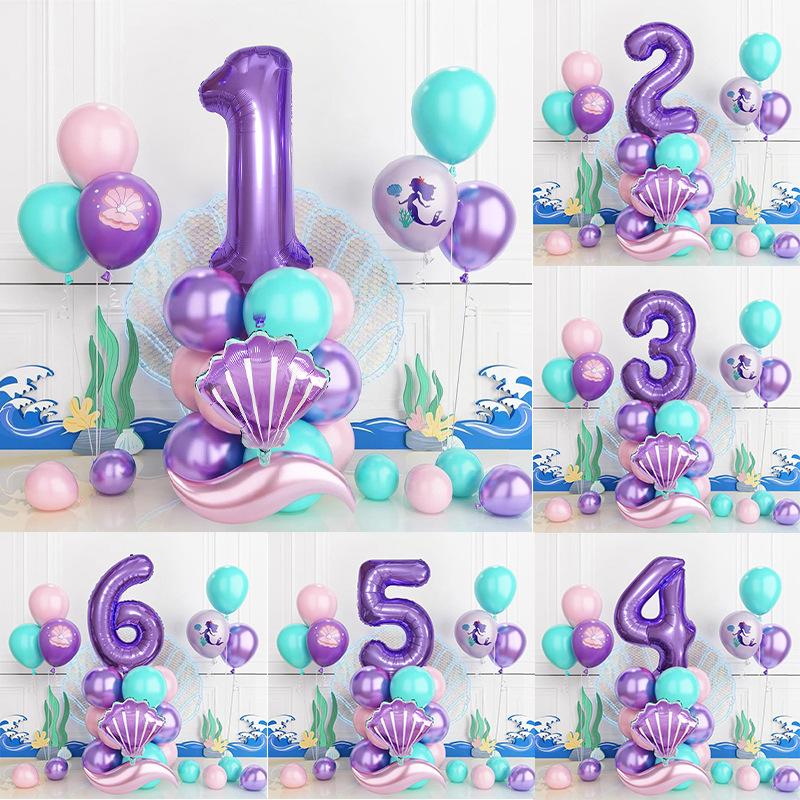 Mermaid Theme Balloon Set Printed Latex Balloon Birthday Party Scene Decoration Photo Props
