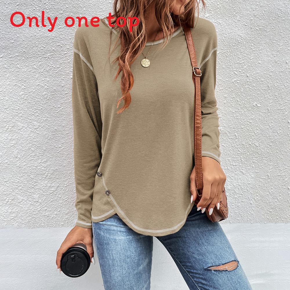 Eco Friendly Long Sleeve T Shirt With Buttons And Irregular Hem For Casual Spring Wear