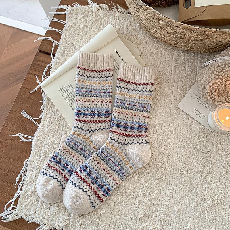 Fell Island Wool Children's Mid-length Autumn-winter Waterproof Padded Thick and Warm Winter Girls' Long Socks