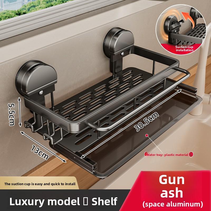 1pcs No-Drill Sink Storage Kitchen Rack Suction Cup Cloth Draining Rack Multifunctional Wall-Mounted Sink Shelf Utensils Dishes