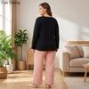 Large Size Pajamas Autumn and Winter Suit Printed Round Neck Long Sleeve Trousers Two-Piece Set Milk Silk Loose Home Clothes