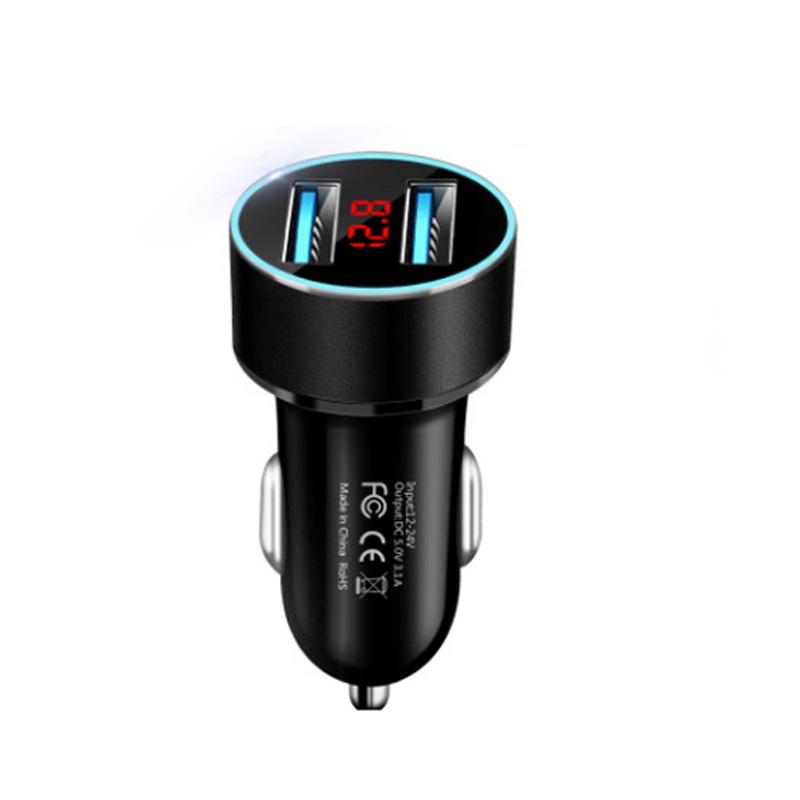 66W Fast Charging Car Charger with Digital Display and Metal Ring