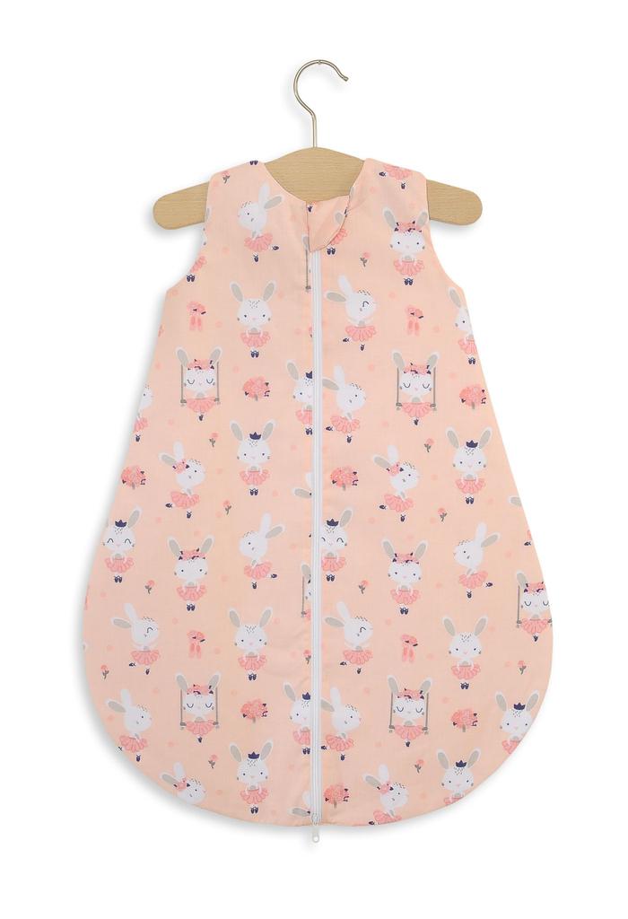 Rounded Cotton Sleeping Bag for Children S 0-6 Months Summer TOG 1.0 - Ballerina Bunnies On Pink