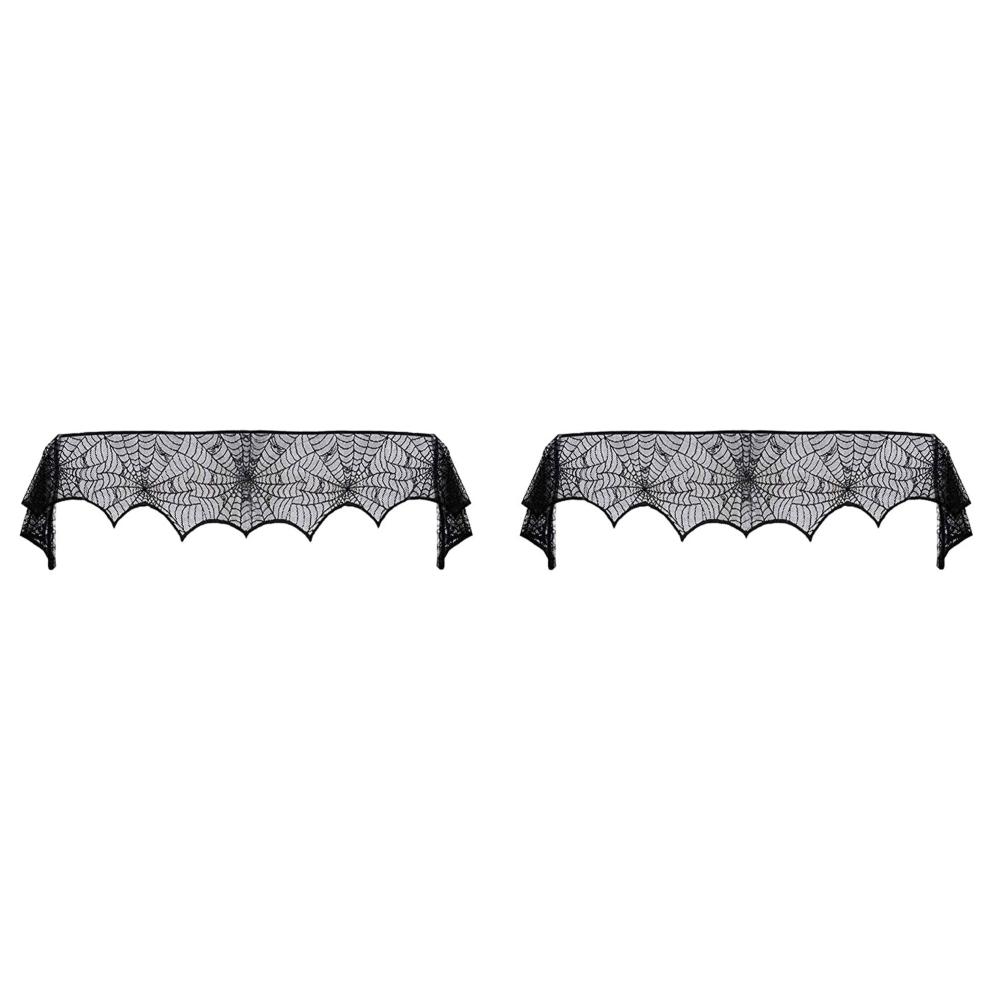 2025 Halloween Decorations Black Lace Spider Web Tablecloth Table Runner Fireplace Mantel Scarf Halloween for Home Party Decor