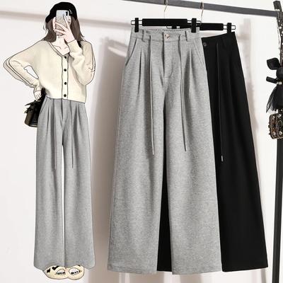 Calças Longas Femininas Plus Size Outono Primavera Femininas Elásticas Largas Lisas Largas Casuais Femininas Cintura Alta Calças de Chão