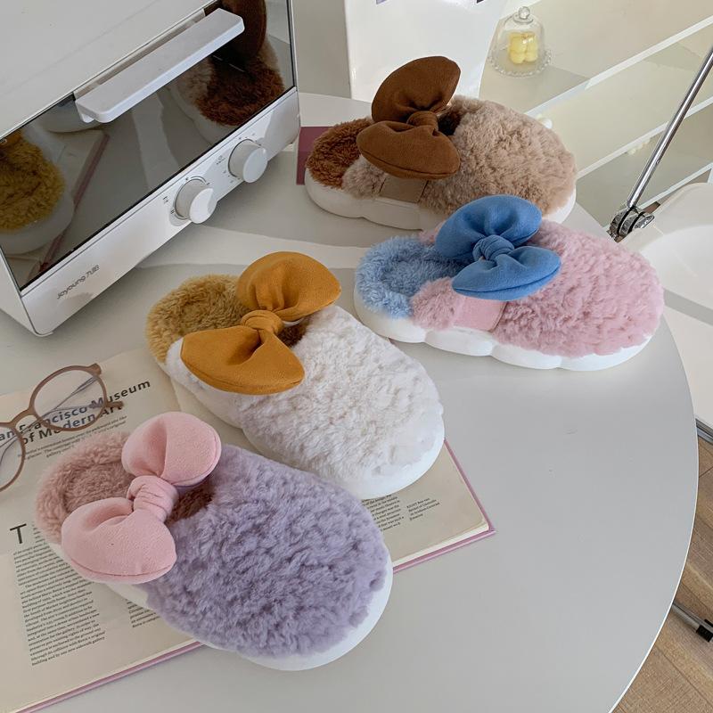 Less heart cotton slippers winter warm plush bow home soft cute student dormitory thick bottom mop