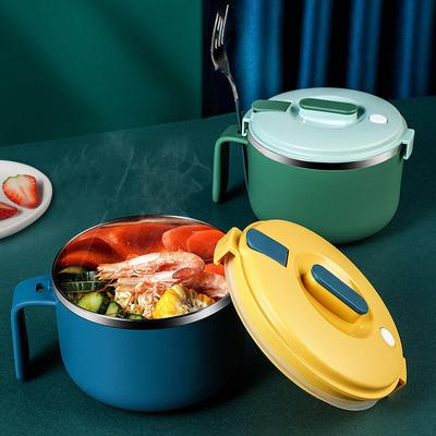 304 Stainless Steel Ramen Bowls With Lid Large Portable Insulated Instant Noodle Fruit Salad Rice Soup Bowl Kitchen Tableware