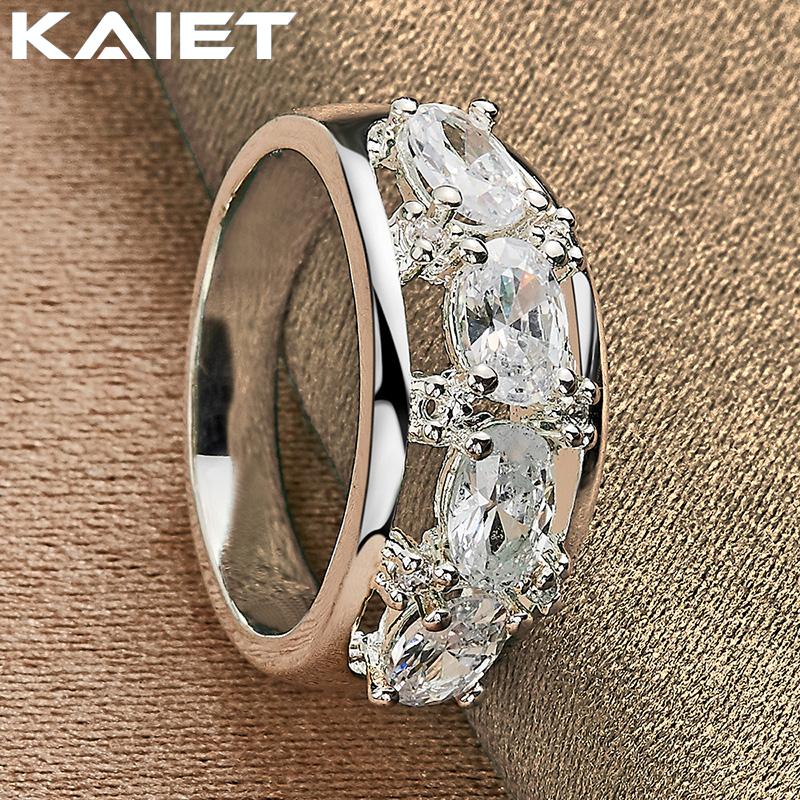 925 Silver Four Round Crystals 7-10 Ring For Women Fashion Accessories Jewelry