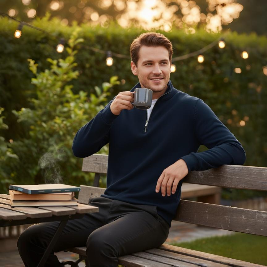 Men's Quarter Zip Pullover Sweater - Solid Color Long Sleeve Casual Top Slim Fit Half Zip Sweatshirt for Autumn & Winter Outwear