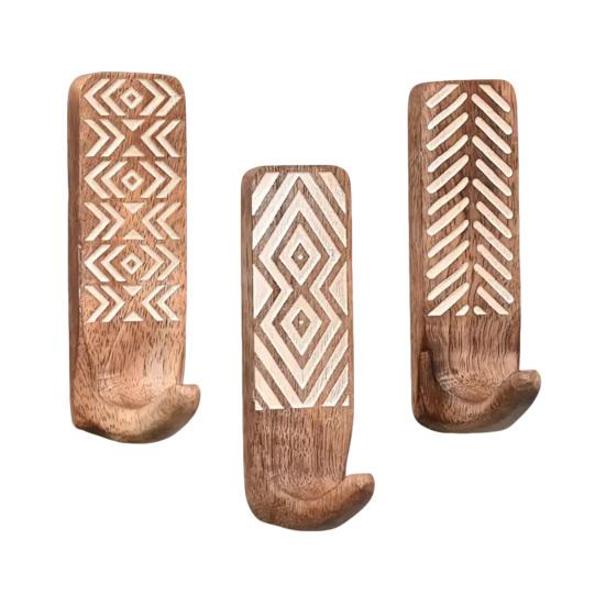 

3Pcs Thickened Pure Wood Wall Hooks with Metal Reinforcements Heavy Duty Coat Backpack Hangers Home Decor хакі