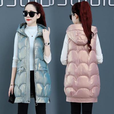 Neue Helle Baumwollweste für Damen Lange Dicke Weste für Herbst und Winter Studenten tragen Westenjacke draußen.