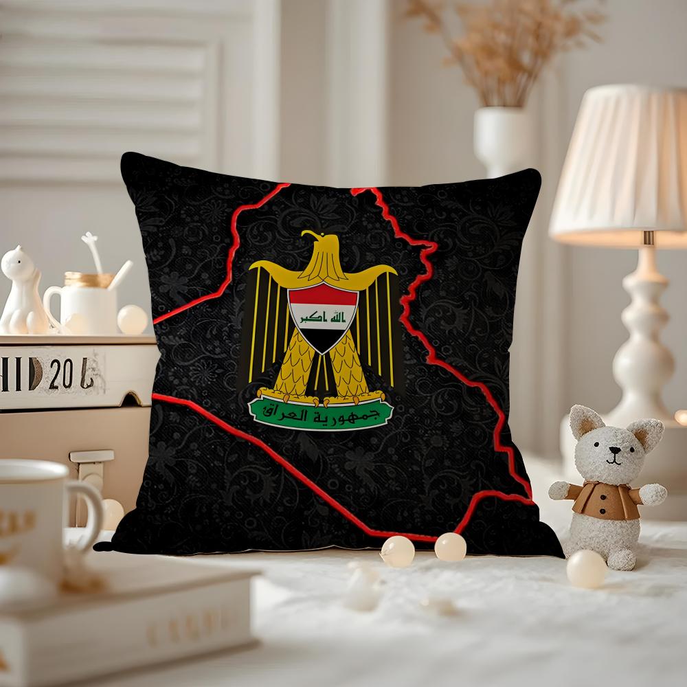 L-Iraqi Iraq National Flag Cushion Cover Anti-dustmite Pillowcase Invisible Zipper Silky Short Plush Sofa Cushion Cover