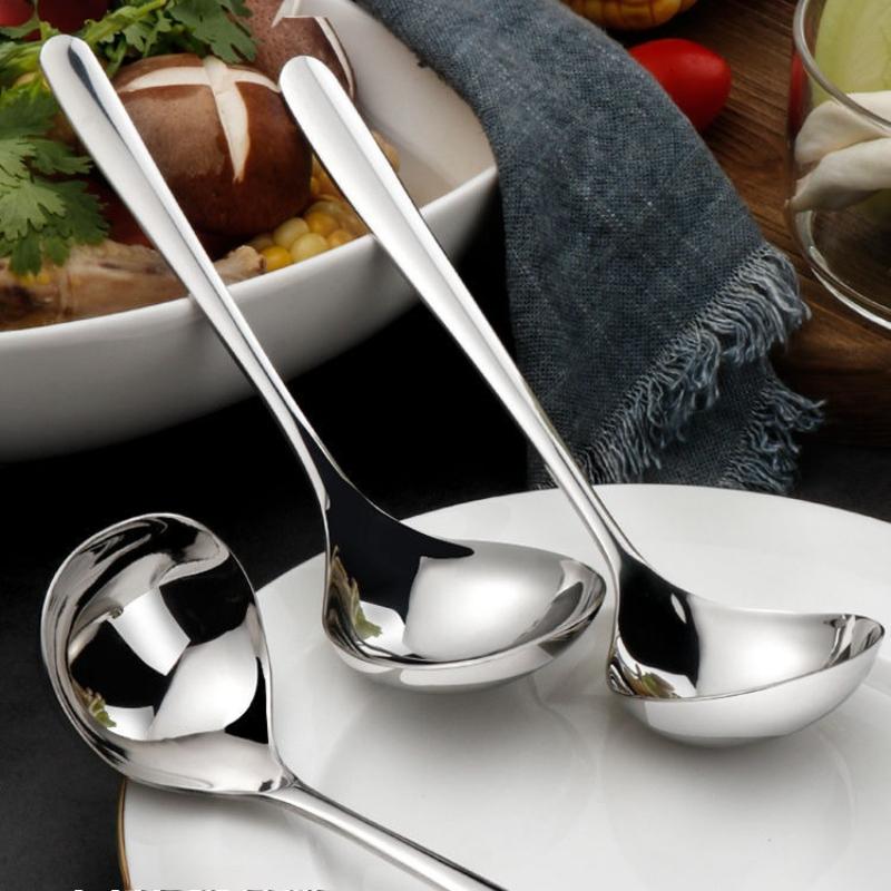 1PC Stainless Steel Soup Spoon Thickened Long Handle Commercial Household Soup Large Soup Watermelon Round Spoon4
