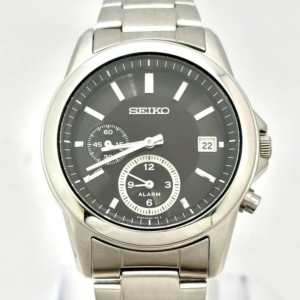 [New battery] SEIKO Men's watch Silver Date 5T24-0AA0 760843 Genuine belt Engraved Alarm unknown