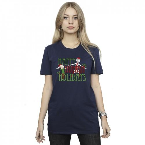 Rick And Morty Womens/Ladies Happy Human Holidays Cotton Boyfriend T-Shirt