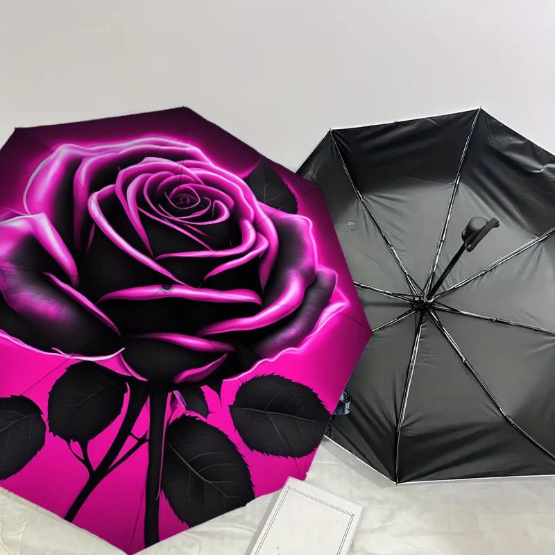 1pc rose flower Pattern Umbrella  Automatic Opening and Closing Umbrella, High quality Umbrella, Ideal Gift for Her 170