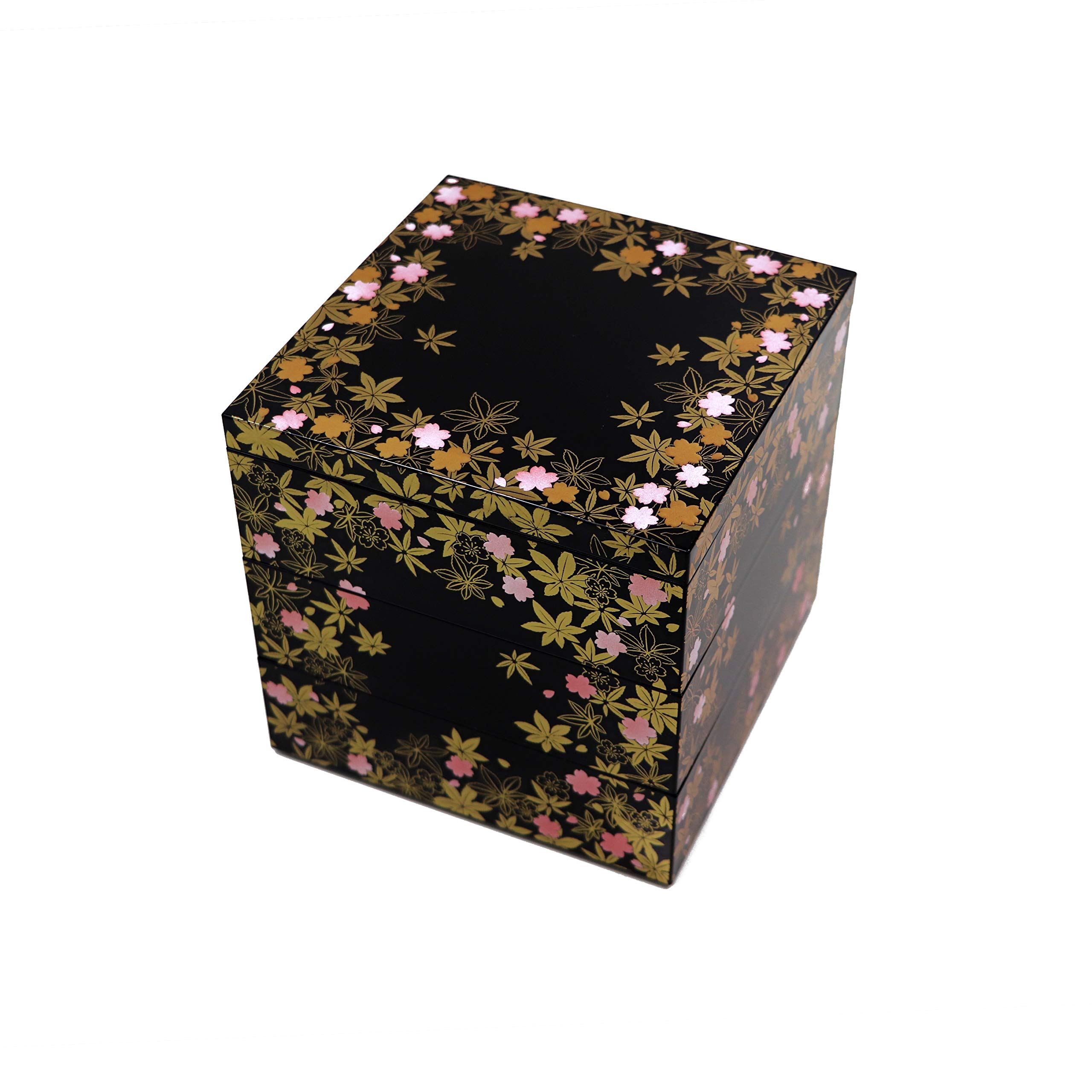 

Osaka Choseido Jubako Box with Shunju Yamanaka Original Cooler Bonus Sports Day 15cm 3-Tiered Design, Lacquer, Bag, Included, Osechi, Black,