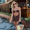 3 Piece Bandage Bikini Swimsuit With Beach Skirt 3D Flower Swimwear Swimsuits Bathing Suits Sarongs Print Beachwear Biquini