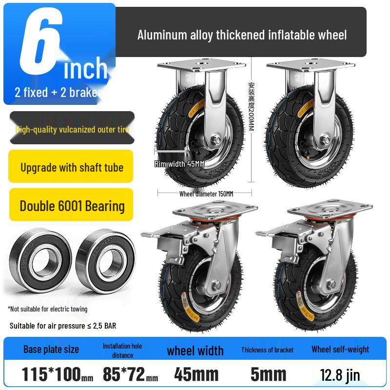 8-10 Inch Thickened Aluminum Alloy Inflatable Rubber Universal Caster Wheel for Handcarts