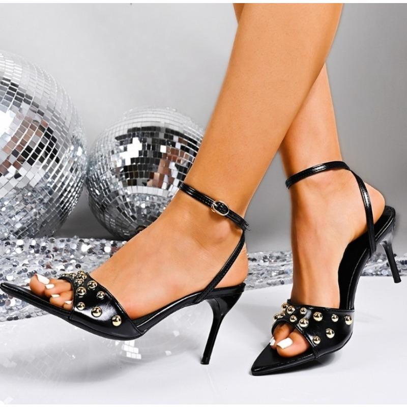 Summer Gladiator Summer Peep Toe Sandals for Women Rivet Decoration Shoes Ladies Elegant High Heel Dress Sandalias