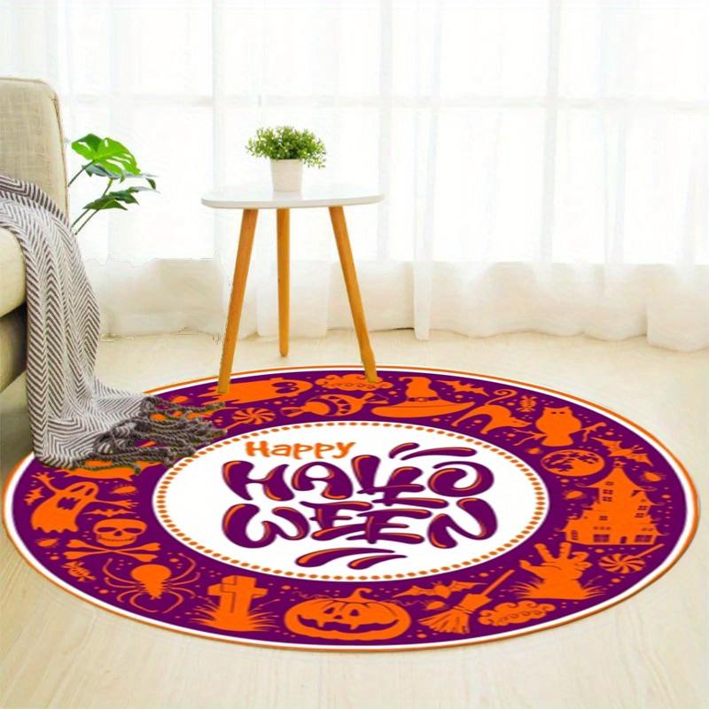 Orange Happy Halloween Round Rug Nonslip Area Rug Office Chair Mat Carpet For Living Room Bedroom Home Decor