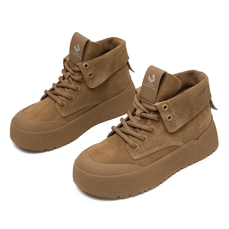 Popular leather Martin boots, women's cattle cashmere heightened platform locomotive boots, outdoor kicks can't be broken, and big yellow boots are