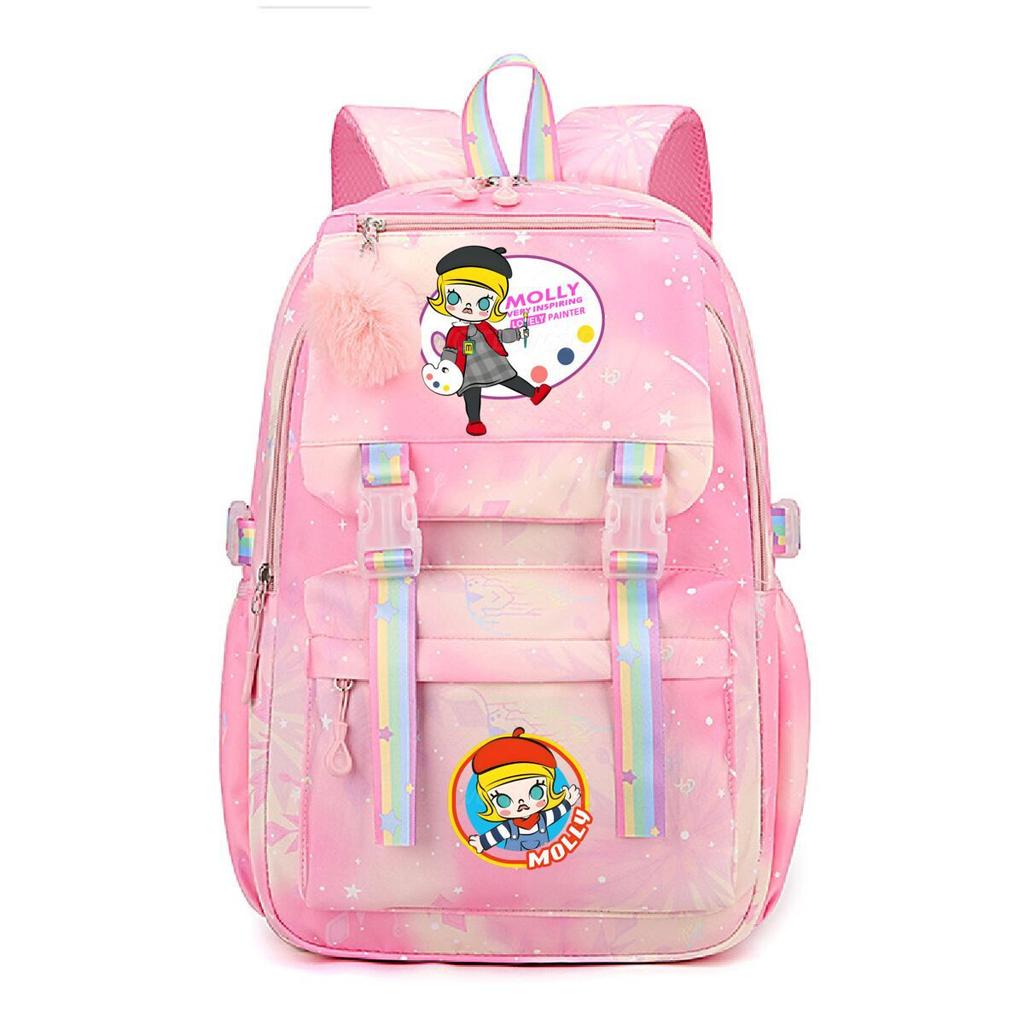 Nova mochila pequena e fofa com estampa de desenho animado da Molly, fresca, de grande capacidade, bolsa escolar