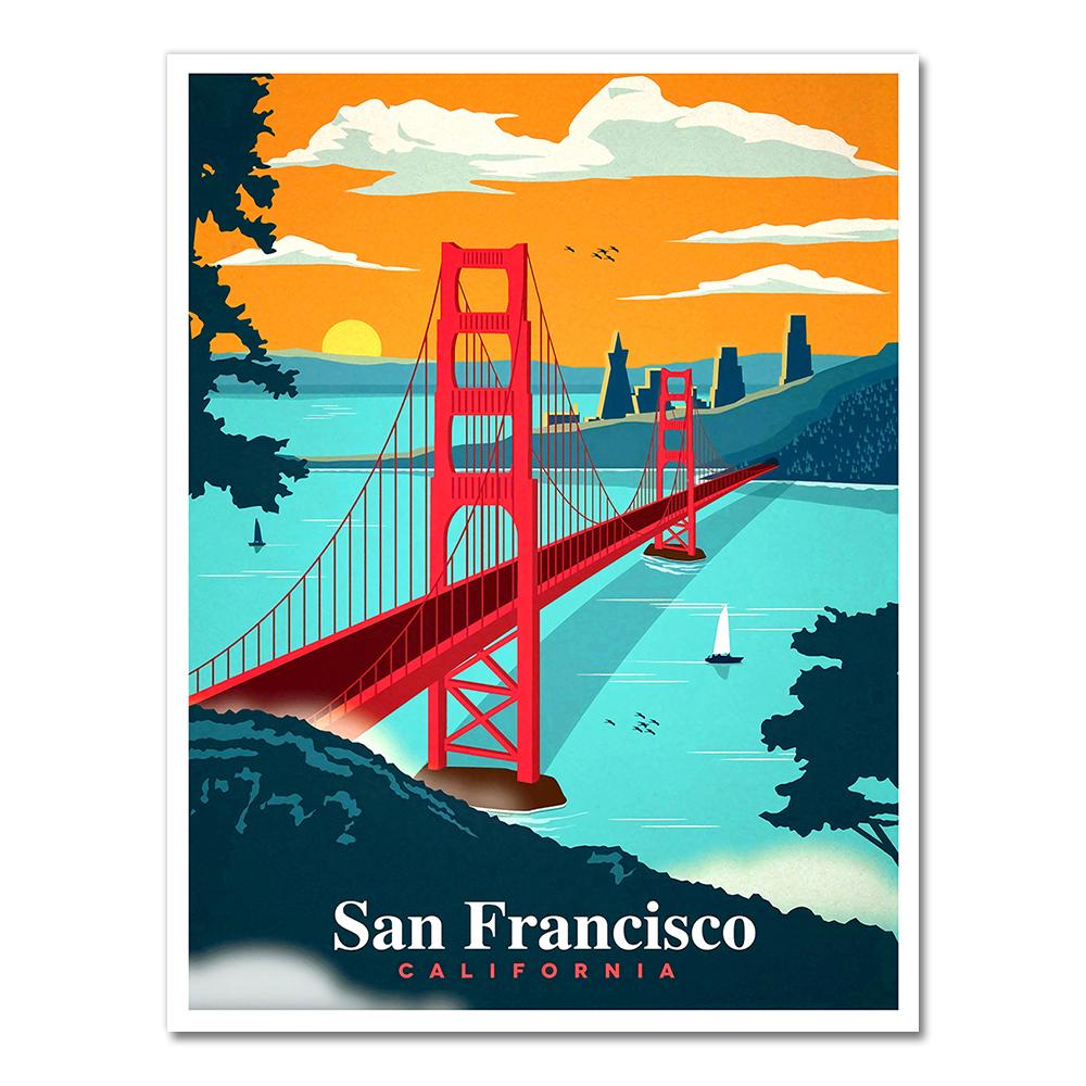Harbour City San Francisco Travel Poster Canvas Paintings Vintage Wall Kraft Poster Coated Wall Stickers Home Decor Picture Gift
