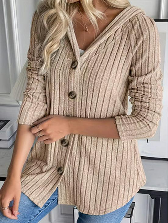 2025 Herbst/Winter Damen Kapuzen-Strickjacke - Europäischer & Amerikanischer Stil, Gerippter Einreiher Pullovermantel