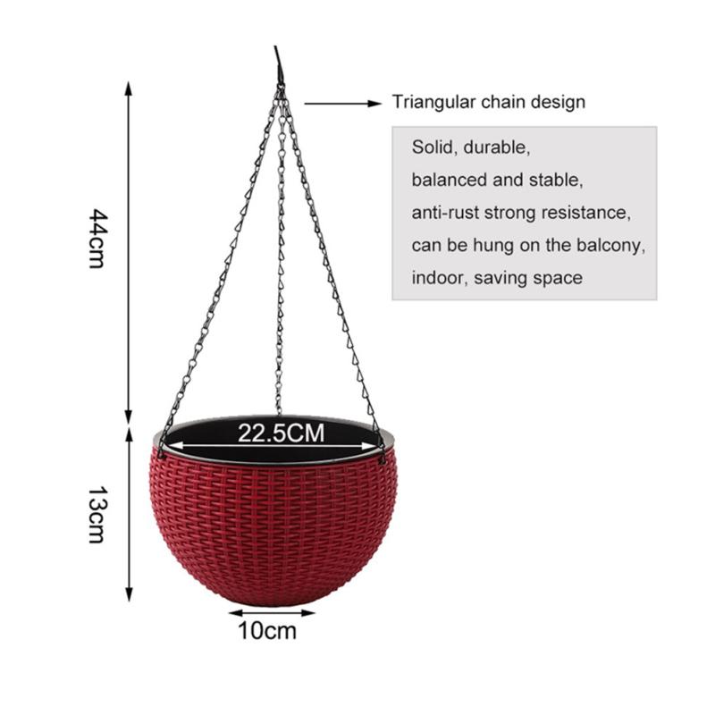 CANXING Hängekorb Imiatino Vine Blumentopf Runder Gartenpflanzer aus Kunstharz mit dreieckiger Kette