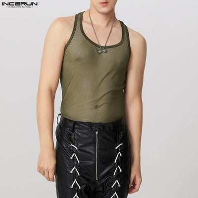 Herren Rundhals Ärmellos Mesh Durchsichtig Racerback Figurbetonte Tanktops