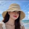 Hat women's woven pearl straw hat summer thin sunshade sun protection seaside beach show face little fisherman sun hat cool