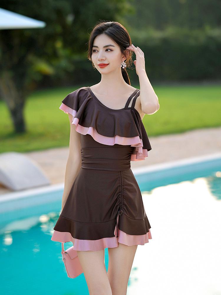 2025 Women's Slimming One-Piece Swimsuit - French Design Skirt Style for Summer & Hot Springs