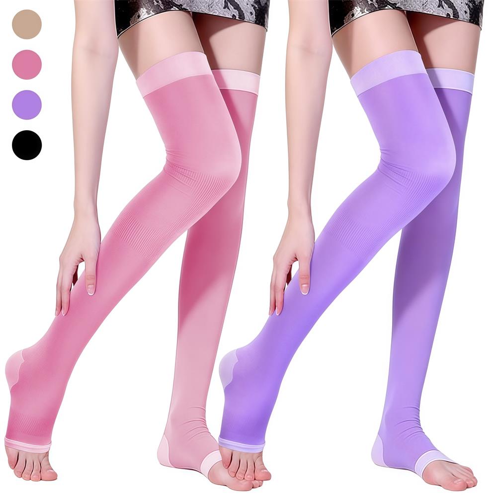 1Pair Women Beauty Slim Leg Compression Socks, Ultra-Thin Sleep Fat Burning Stockings for Sports, Yoga, Running, Travel, Flight