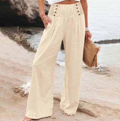 Damen Elastische Palazzo-Hose mit Hoher Taille Lässige Weite Bein Lange Lounge-Hose mit Tasche