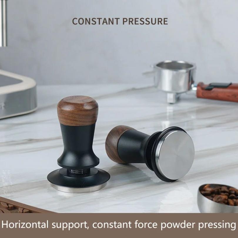 51/53/58mm Espresso Coffee Tamper Walnut Adjustable Height Constant Force Coffee Tamper Stainless Steel Base Internal Spring