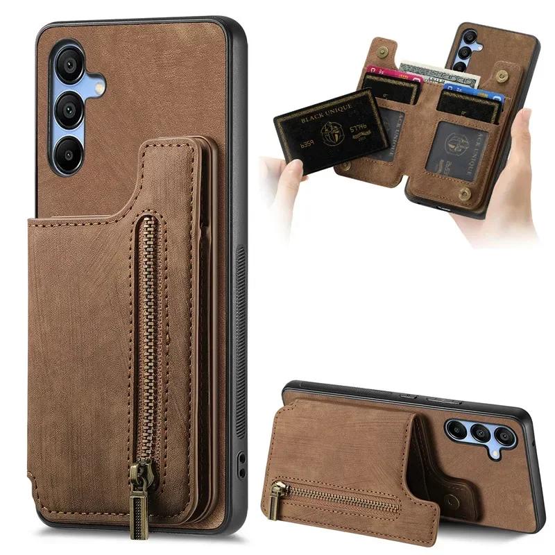 

Retro Leather Zipper Wallet Card Phone Case for Samsung Galaxy A17 A56 A36 A16 A55 A35 A25 A15 A54 A34 A14 A53 A33 A13 A52 Cover Samsung A36 (5G)