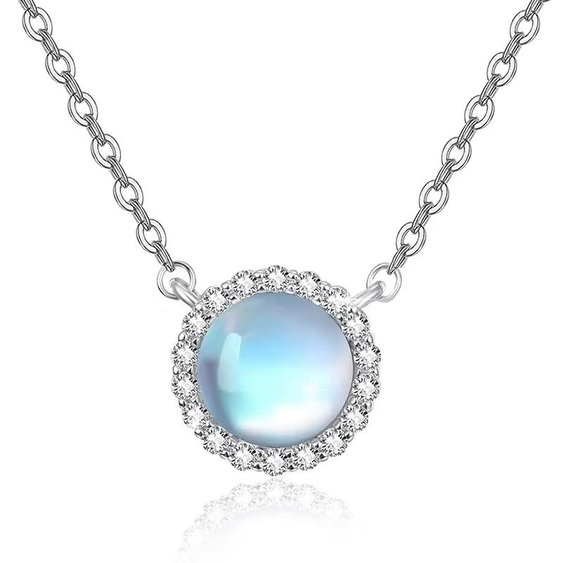 Huitan Fresh Pendant Necklace with Imitation Moonstone Shiny Soft Female Accessories for Engagement Fashion Wedding Band