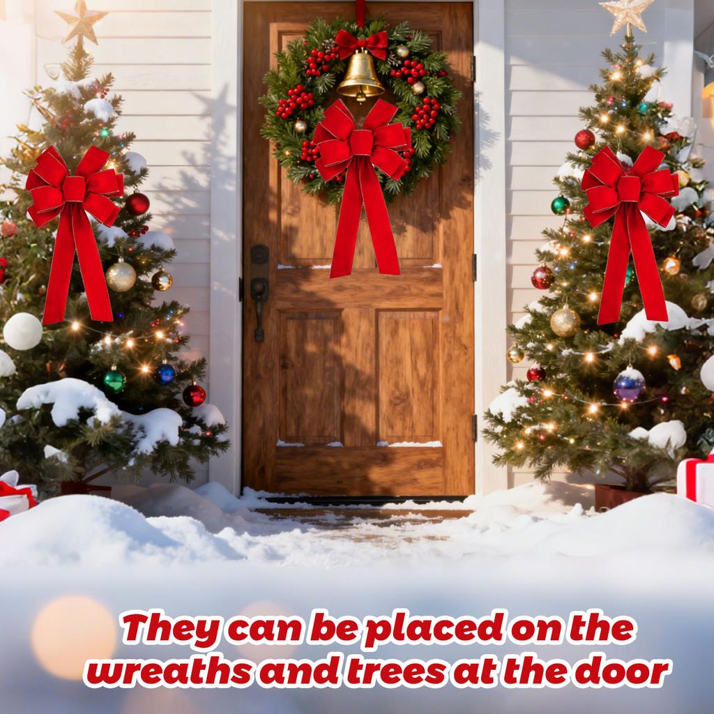 Vánoční dekorace Špičková zlatá sametová mašle Vánoční vločkovaná mašle Velká červená