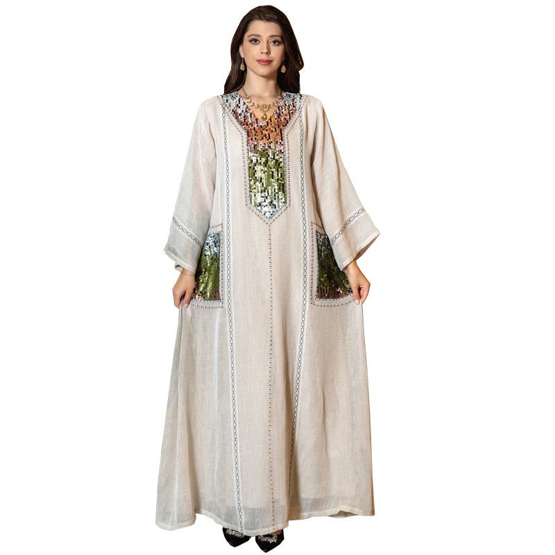 Dubai Sequin Embellished Jalabiya - Eid Muslim Women's Long Robe