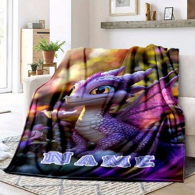 Purple Dragon Customize Your Name Blanket Used For Chair Office Sofa Bed Camping Soft And Warm Giving Friends And Relatives Birthday Graduation Gift