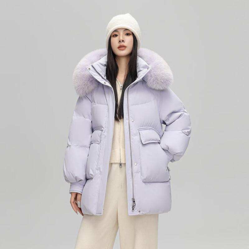 Xuezhongfei Women's Short Hooded Fur Collar Winter Down Jacket